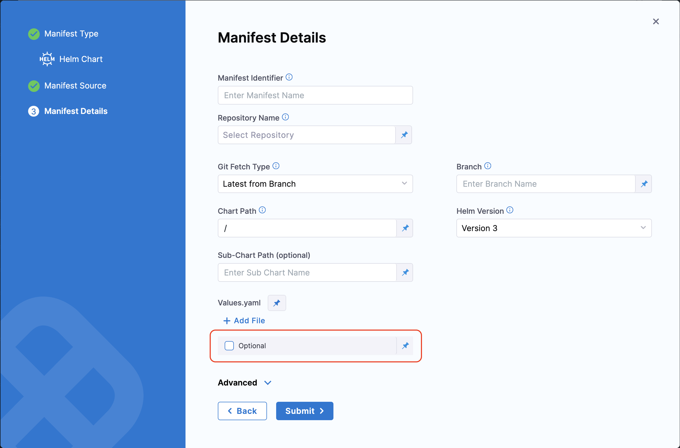 Optional values.yaml support